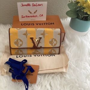 LOUIS VUITTON M80416 Monogram Portefeuille Capucines Stripe Women's Jaune Yellow